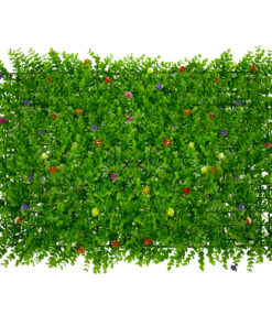 GLOBOSTAR® BUXUS 78408 Τεχνητό Πάνελ Φυλλωσιάς / Κάθετος Κήπος Καυκάσιο Πυξάρι & Πολύχρωμα Λουλούδια - Πράσινο - Μ60 x Π8 x Υ40cm