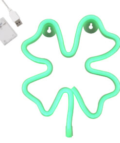 GloboStar® 78572 Φωτιστικό Ταμπέλα Φωτεινή Επιγραφή NEON LED Σήμανσης FOUR LEAF CLOVER 5W με Καλώδιο Τροφοδοσίας USB - Μπαταρίας 3xAAA (Δεν Περιλαμβάνονται) - Πράσινο