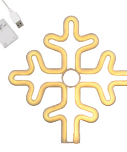 GloboStar® 78582 Φωτιστικό Ταμπέλα Φωτεινή Επιγραφή NEON LED Σήμανσης SNOWFLAKE 5W με Καλώδιο Τροφοδοσίας USB - Μπαταρίας 3xAAA (Δεν Περιλαμβάνονται) - Θερμό Λευκό 2700K