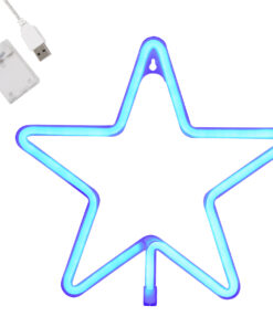 GloboStar® 78583 Φωτιστικό Ταμπέλα Φωτεινή Επιγραφή NEON LED Σήμανσης STAR 5W με Καλώδιο Τροφοδοσίας USB - Μπαταρίας 3xAAA (Δεν Περιλαμβάνονται) - Γαλάζιο