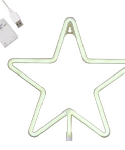 GloboStar® 78584 Φωτιστικό Ταμπέλα Φωτεινή Επιγραφή NEON LED Σήμανσης STAR 5W με Καλώδιο Τροφοδοσίας USB - Μπαταρίας 3xAAA (Δεν Περιλαμβάνονται) - Ψυχρό Λευκό 6000K