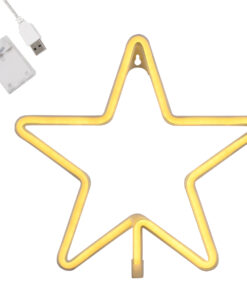 GloboStar® 78585 Φωτιστικό Ταμπέλα Φωτεινή Επιγραφή NEON LED Σήμανσης STAR 5W με Καλώδιο Τροφοδοσίας USB - Μπαταρίας 3xAAA (Δεν Περιλαμβάνονται) - Θερμό Λευκό 2700K