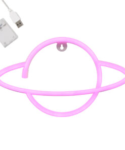 GloboStar® 78588 Φωτιστικό Ταμπέλα Φωτεινή Επιγραφή NEON LED Σήμανσης PLANET SATURN 5W με Καλώδιο Τροφοδοσίας USB - Μπαταρίας 3xAAA (Δεν Περιλαμβάνονται) - Ροζ
