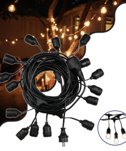 GloboStar® 78983 WIRE GARLAND Καλωδιογιρλάντα PVC 10 Μέτρων με 15 Ντουί E27 με Πρίζα Schuko Επεκτεινόμενη Αδιάβροχη IP65