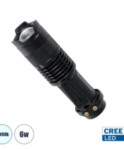 GloboStar® 79020 Φορητός Φακός Χειρός CREE LED 6W 480lm - Ψυχρό Λευκό 6000K - Φ2.5 x Υ9.2cm