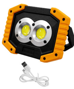 GLOBOSTAR® HELPLAMP 79037 Προβολέας Φακός Camping LED 20W 2000lm 120° DC 5V με Επαναφορτιζόμενη Μπαταρία Li-ion 3.6V 2x18650 4600mAh IP20 Ψυχρό Λευκό 6000K - Sanan COB Chip - Μαύρο & Κίτρινο - Μ11.5 x Π10 x Υ23cm - 1 Χρόνο Εγγύηση