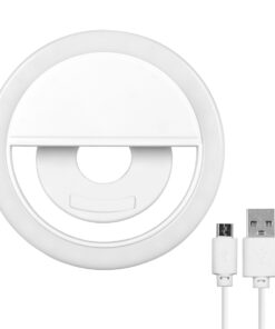 GloboStar® 79042 Selfie Ring Light LED SMD 2W 200 lm Λευκό Σώμα με Ενσωματωμένη Επαναφορτιζόμενη Μπαταρία 500mAh & Καλώδιο Φόρτισης Micro USB Ψυχρό Λευκό 6000 K για Κινητό Τηλέφωνο και Tablet Φ8.5 x Υ2.5cm