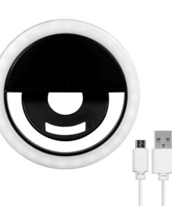 GloboStar® 79043 Selfie Ring Light LED SMD 2W 200 lm Μαύρο Σώμα με Ενσωματωμένη Επαναφορτιζόμενη Μπαταρία 500mAh & Καλώδιο Φόρτισης Micro USB Ψυχρό Λευκό 6000 K για Κινητό Τηλέφωνο και Tablet Φ8.5 x Υ2.5cm