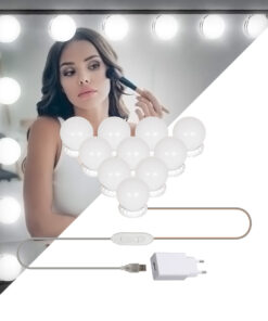 GLOBOSTAR® MIRRORPEARLS 79047 Μοντέρνο Φωτιστικό Γιρλάντα Καθρέπτη Μακιγιάζ με USB 5.0 LED 8W 800lm 260° DC 5V Αδιάβροχο IP54 Ρυθμιζόμενο Λευκό CCT με Ενσωματωμένο Χειριστήριο από 2700K έως 6000K Dimmable - Sanan SMD Chip - Λευκό - Μ200 x Π4.5 x Υ4.9cm - Πακέτο 10 Τεμαχίων - 3 Χρόνια Εγγύηση