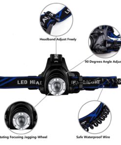 GloboStar® 79055 Φακός Κεφαλής Επαναφορτιζόμενος LED CREE XML2-T6 Chip 10 Watt 800lm με 2 x 18650 Μπαταρίες 5200mAh – Ψυχρό Λευκό 6000K – Μ8.5 x Π6.5 x Υ7cm