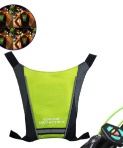 GloboStar® 79069 Γιλέκο Ασφαλείας Φωσφοριζέ Αντανακλαστικό για Ποδηλάτες & Runners με Φωτεινή Σήμανση LED - Ενσωματωμένη Μπαταρία 650mAh DC 5V Επαναφορτιζόμενο με Καλώδιο Τροφοδοσίας USB & Ασύρματο Χειριστήριο - Λαχανί Φωσφοριζέ & Μαύρο Αδιάβροχο IP65