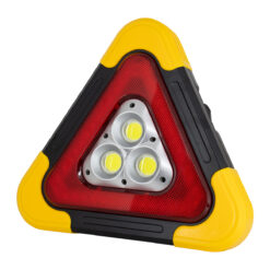 GLOBOSTAR® HELPLAMP 79081 Προβολέας Φακός Τρίγωνο Ασφαλείας LED 35W 3500lm 120° DC 5V με Φωτοβολταϊκό Panel 5V 0.3W & Επαναφορτιζόμενη Μπαταρία Li-ion 3.2V 2000mAh Αδιάβροχο IP54 Ψυχρό Λευκό 6000K - Sanan COB Chip - Κόκκινο & Κίτρινο - Μ27 x Π5 x Υ24cm - 2 Χρόνια Εγγύηση