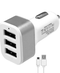 Globostar® 79501 Ασημί Φορτιστής Αυτοκινήτου DC 12-24V με 3 Εξόδους USB DC 5V Max 3.1A 20W και Καλώδιο USB σε Type-C