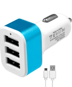 Globostar® 79503 Μπλε Φορτιστής Αυτοκινήτου DC 12-24V με 3 Εξόδους USB DC 5V Max 3.1A 20W και Καλώδιο USB σε Type-C
