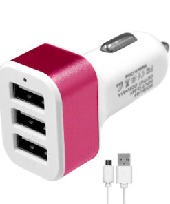 Globostar® 79504 Ροζ Φορτιστής Αυτοκινήτου DC 12-24V με 3 Εξόδους USB DC 5V Max 3.1A 20W και Καλώδιο USB σε Type-C