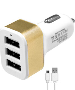 Globostar® 79505 Χρυσός Φορτιστής Αυτοκινήτου DC 12-24V με 3 Εξόδους USB DC 5V Max 3.1A 20W και Καλώδιο USB σε Type-C
