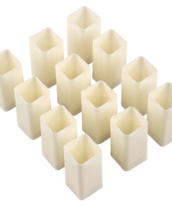 GloboStar® CANDLE 79540 ΣΕΤ 12 x Διακοσμητικά Realistic Κεράκια με LED Εφέ Κινούμενης Φλόγας - Μπαταρίας 12 x CR2032 Θερμό Λευκό 2700K Μπεζ L3.7 x W3.7 x H7.5cm
