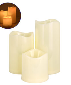 GloboStar® 79552 ΣΕΤ 3 Διακοσμητικών Realistic Κεριών με LED - Μπαταρίας & Ασύρματο Χειριστήριο IR Θερμό Λευκό 3000K