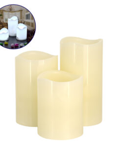 GloboStar® 79554 ΣΕΤ 3 Διακοσμητικών Realistic Κεριών Παραφίνης με LED - Μπαταρίας & Ασύρματο Χειριστήριο IR Ψυχρό Λευκό 6000K