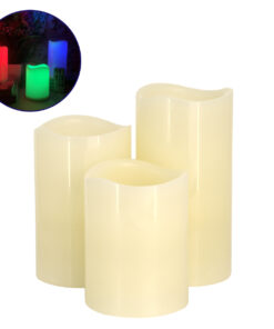 GloboStar® 79556 ΣΕΤ 3 Διακοσμητικών Realistic Κεριών Παραφίνης με LED Εφέ Κινούμενης Φλόγας - Μπαταρίας & Ασύρματο Χειριστήριο IR Πολύχρωμα RGB Dimmable