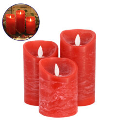 GLOBOSTAR® FIREFLAME 79558 Διακοσμητικό Κερί Παραφίνης με Εφέ Κινούμενης Φλόγας & IR Ασύρματο Χειριστήριο LED 0.5W 25lm 120° DC 3V με 2xAA Μπαταρίες IP20 Θερμό Λευκό 2700K Dimmable - Κόκκινο - Μ7.5 x Π7.5 x Υ15cm - Πακέτο 3 Τεμαχίων - 1 Χρόνο Εγγύηση