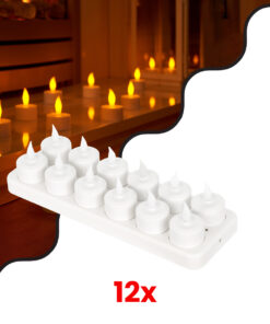 GLOBOSTAR® FIREFLAME 79565 Διακοσμητικά Κεράκια Ρεσώ με Εφέ Κινούμενης Φλόγας & Βάση Φόρτισης LED 0.2W 5lm 180° DC 1.2V με 12x Επαναφορτιζόμενες Μπαταρίες Ni-MH IP20 Θερμό Λευκό 2700K - Λευκό - Μ3.9 x Π3.9 x Υ4.9cm - Πακέτο 6 Τεμαχίων - 2 Χρόνια Εγγύηση