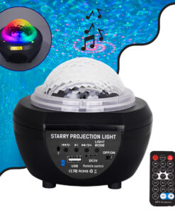 GloboStar® 79603 Μαύρο Επιτραπέζιο Διακοσμητικό Φωτιστικό Ειδικών Εφε NIGHT SKY GALAXY 3D LED 10W DC 5V 2200mAh Επαναφορτιζόμενο με Bluetooth Speaker - Sound Activated - Καλώδιο Τροφοδοσίας USB και Ασύρματο Χειριστήριο RF 2.4Ghz Πολύχρωμo RGB Dimmable