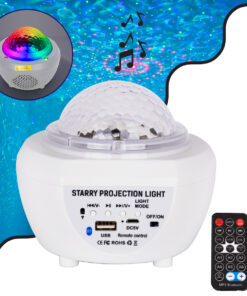 GloboStar® 79604 Λευκό Επιτραπέζιο Διακοσμητικό Φωτιστικό Ειδικών Εφε NIGHT SKY GALAXY 3D LED 10W DC 5V 2200mAh Επαναφορτιζόμενο με Bluetooth Speaker - Sound Activated - Καλώδιο Τροφοδοσίας USB και Ασύρματο Χειριστήριο RF 2.4Ghz Πολύχρωμo RGB Dimmable