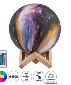 GloboStar® MOON 79617 Επιτραπέζιο Φωτιστικό Πορτατίφ LED 6W 360lm 360° DC 5V IP20 RGB Dimmable Πολύχρωμο Πλαστικό με Μπεζ Ξύλο - Μ20 x Π20 x Υ25cm - 2 Xρόνια Εγγύηση