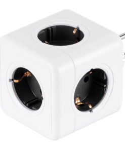 GLOBOSTAR® POWERCUBE 79627 Πολύπριζο 5 Θέσεων με 5 x EU Schuko Πρίζες Ασφαλείας Childproof AC 220-240V 3680W/16A Max Load IP20 - Λευκό & Γκρι - Μ7.5 x Π11.5 x Υ7.5cm