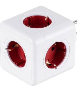 GLOBOSTAR® POWERCUBE 79628 Πολύπριζο 5 Θέσεων με 5 x EU Schuko Πρίζες Ασφαλείας Childproof AC 220-240V 3680W/16A Max Load IP20 - Λευκό & Κόκκινο - Μ7.5 x Π11.5 x Υ7.5cm