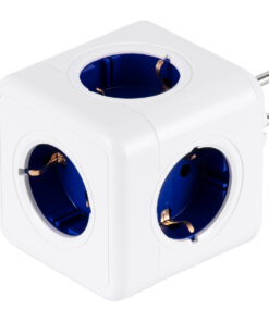 GLOBOSTAR® POWERCUBE 79629 Πολύπριζο 5 Θέσεων με 5 x EU Schuko Πρίζες Ασφαλείας Childproof AC 220-240V 3680W/16A Max Load IP20 - Λευκό & Μπλε - Μ7.5 x Π11.5 x Υ7.5cm