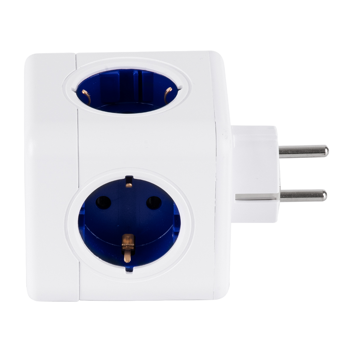 GLOBOSTAR® POWERCUBE 79629 Πολύπριζο 5 Θέσεων με 5 x EU Schuko Πρίζες Ασφαλείας Childproof AC 220-240V 3680W/16A Max Load IP20 - Λευκό & Μπλε - Μ7.5 x Π11.5 x Υ7.5cm - Image 3