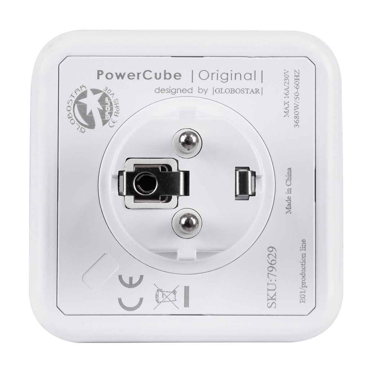 GLOBOSTAR® POWERCUBE 79629 Πολύπριζο 5 Θέσεων με 5 x EU Schuko Πρίζες Ασφαλείας Childproof AC 220-240V 3680W/16A Max Load IP20 - Λευκό & Μπλε - Μ7.5 x Π11.5 x Υ7.5cm - Image 9