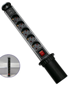 GloboStar® 79632 Χωνευτό Πτυσσόμενο Πολύμπριζο με 5 Πρίζες Ασφαλείας EU Σούκο AC 230V Max 5000W & 2 Εξόδους USB DC 5V Max 3A 18W & Ενσωματωμένο Διακόπτη Οn/Off