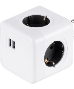 GLOBOSTAR® POWERCUBE 79633 Πολύπριζο 6 Θέσεων με 2 x Πρίζες DC 5V USB 2.0 & 4 x EU Schuko Πρίζες Ασφαλείας Childproof AC 220-240V 3680W/16A Max Load IP20 - Λευκό & Γκρι - Μ7.5 x Π11.5 x Υ7.5cm