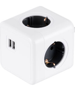 GloboStar® TRAVEL PowerCube PRO Certified 79639 Πολύπριζο 6 Θέσεων με 1.5m Kαλώδιο - 4 Πρίζες Ασφαλείας Childproof EU Schuko AC 220-240V & 2 Πρίζες USB Max 2.1A/DC 5V Μ7.5 x Π7.5 x Υ7.5 - Λευκό με Γκρι - Max Load 3680W/16A