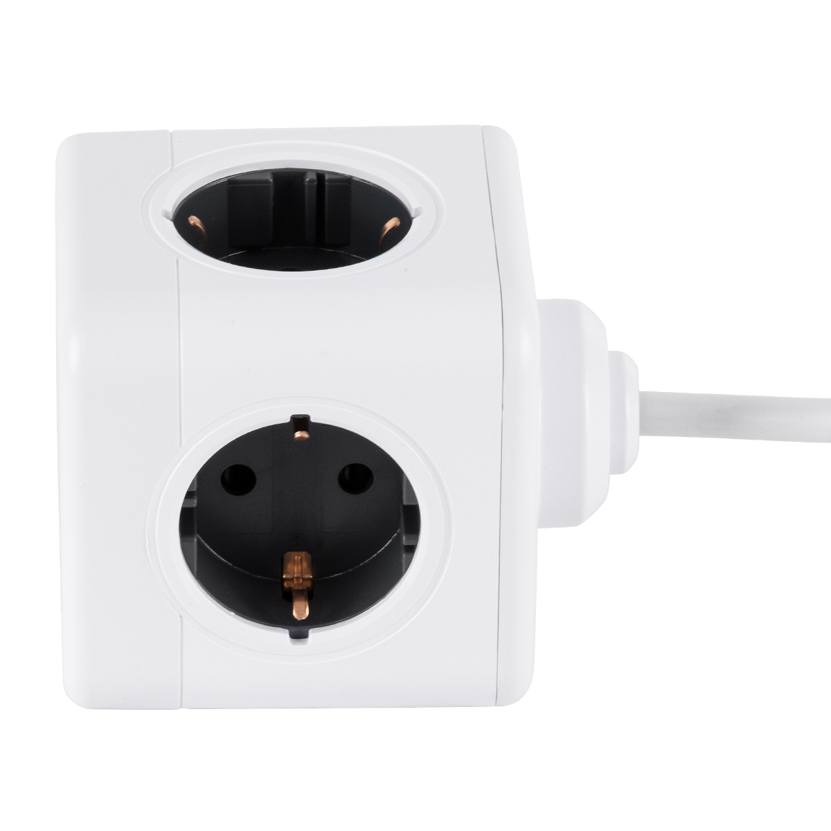 GloboStar® TRAVEL PowerCube PRO Certified 79639 Πολύπριζο 6 Θέσεων με 1.5m Kαλώδιο - 4 Πρίζες Ασφαλείας Childproof EU Schuko AC 220-240V & 2 Πρίζες USB Max 2.1A/DC 5V Μ7.5 x Π7.5 x Υ7.5 - Λευκό με Γκρι - Max Load 3680W/16A - Image 3