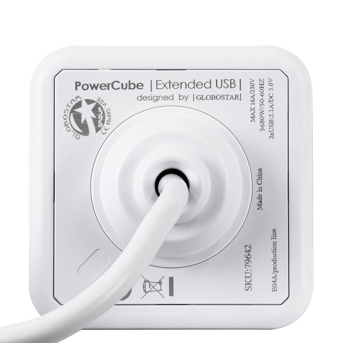 GloboStar® TRAVEL PowerCube PRO Certified 79639 Πολύπριζο 6 Θέσεων με 1.5m Kαλώδιο - 4 Πρίζες Ασφαλείας Childproof EU Schuko AC 220-240V & 2 Πρίζες USB Max 2.1A/DC 5V Μ7.5 x Π7.5 x Υ7.5 - Λευκό με Γκρι - Max Load 3680W/16A - Image 9