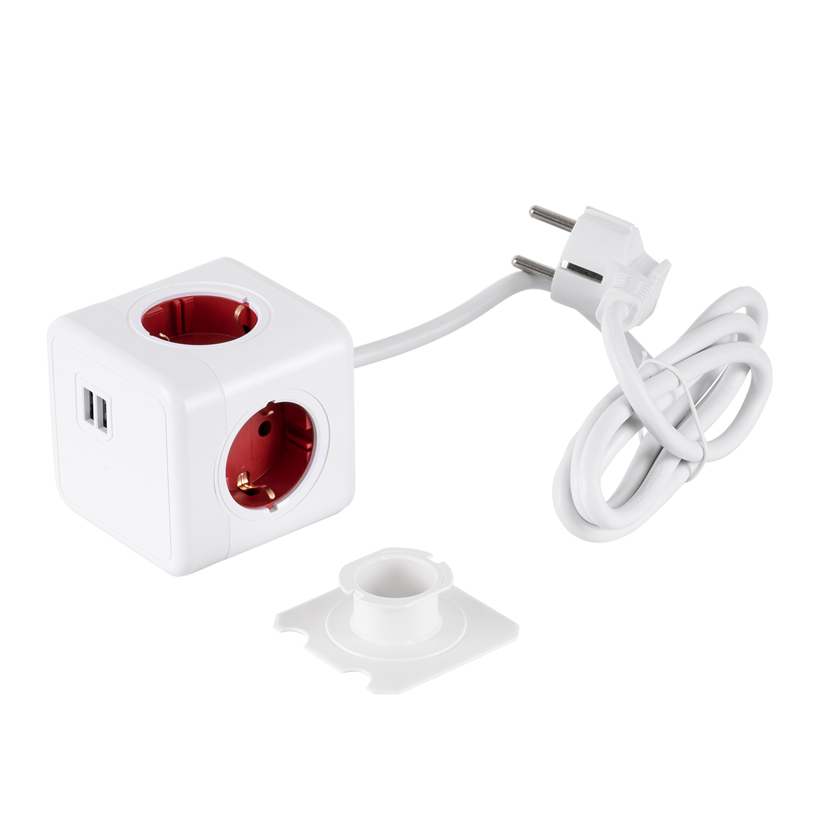 GloboStar® TRAVEL PowerCube PRO Certified 79642 Πολύπριζο 6 Θέσεων με 1.5m Kαλώδιο - 4 Πρίζες Ασφαλείας Childproof EU Schuko AC 220-240V & 2 Πρίζες USB Max 2.1A/DC 5V Μ7.5 x Π7.5 x Υ7.5 - Λευκό με Κόκκινο - Max Load 3680W/16A - Image 10