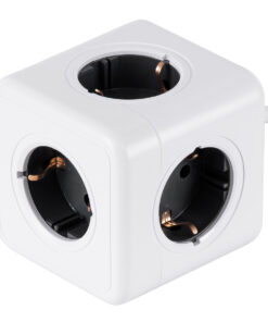 GloboStar® TRAVEL PowerCube PRO Certified 79644 Πολύπριζο 5 Θέσεων με 1.5m Kαλώδιο - 5 Πρίζες Ασφαλείας Childproof EU Schuko AC 220-240V Μ7.5 x Π7.5 x Υ7.5 - Λευκό με Γκρι - Max Load 3680W/16A