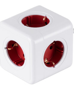 GloboStar® TRAVEL PowerCube PRO Certified 79645 Πολύπριζο 5 Θέσεων με 1.5m Kαλώδιο - 5 Πρίζες Ασφαλείας Childproof EU Schuko AC 220-240V Μ7.5 x Π11.5 x Υ7.5 - Λευκό με Κόκκινο - Max Load 3680W/16A