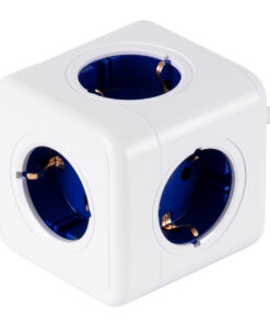GloboStar® TRAVEL PowerCube PRO Certified 79646 Πολύπριζο 5 Θέσεων με 1.5m Kαλώδιο - 5 Πρίζες Ασφαλείας Childproof EU Schuko AC 220-240V Μ7.5 x Π11.5 x Υ7.5 - Λευκό με Μπλε - Max Load 3680W/16A