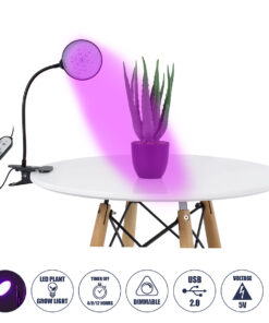 GLOBOSTAR® GROWME 79648 Φωτιστικό Ανάπτυξης Φυτών με Ενσωματωμένο Χειριστήριο LED 5W 150lm 160° DC 5V με USB 2.0 IP20 Πολύχρωμο Πλήρους Φάσματος Κόκκινο 660nm & Μπλε 450nm & UVIR 730nm Dimmable - Sanan SMD Chip - Μαύρο - Μ10 x Π20 x Υ36cm - 2 Χρόνια Εγγύηση