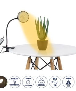 GLOBOSTAR® GROWME 79649 Φωτιστικό Ανάπτυξης Φυτών με Ενσωματωμένο Χειριστήριο LED 5W 200lm 160° DC 5V με USB 2.0 IP20 Πλήρους Φάσματος Θερμό Λευκό 3000K Dimmable - Sanan SMD Chip - Μαύρο - Μ10 x Π20 x Υ36cm - 2 Χρόνια Εγγύηση