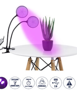 GLOBOSTAR® GROWME 79650 Φωτιστικό Ανάπτυξης Φυτών με Ενσωματωμένο Χειριστήριο LED 10W 300lm 120° DC 5V με USB 2.0 IP20 Πολύχρωμο Πλήρους Φάσματος Κόκκινο 660nm & Μπλε 450nm & UVIR 730nm Dimmable - Sanan SMD Chip - Μαύρο - Μ10 x Π30 x Υ36cm - 2 Χρόνια Εγγύηση