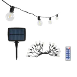 GLOBOSTAR® TWILIGHT 79667 Μοντέρνο Φωτιστικό Κήπου Γιρλάντα 7.7m με 15 Λάμπες & IR Ασύρματο Χειριστήριο LED 9W 810lm 360° DC 3.7V με Ενσωματωμένο Φωτοβολταϊκό Panel 5.5V 1.5W & Επαναφορτιζόμενη Μπαταρία Li-ion 3.6V 1x18650 2200mAh Αδιάβροχο IP65 Θερμό Λευκό 2700Κ Dimmable - Sanan SMD Chip - Μαύρο & Διάφανο - Μ770 x Π4 x Υ7cm - 2 Χρόνια Εγγύηση