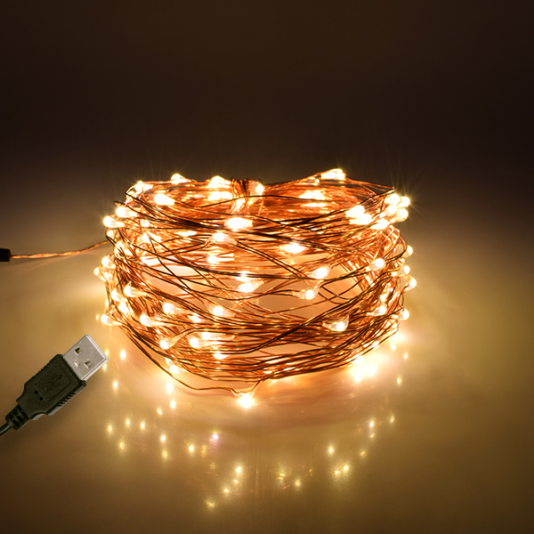 GLOBOSTAR® STRINGLIGHT 79722 Γιρλάντα 10m 100 LED 6W 360lm 360° DC 5V με USB 2.0 IP20 Θερμό Λευκό 2700Κ Dimmable - Χάλκινο - Μ1000 x Π0.6 x Υ0.6cm - 1 Χρόνο Εγγύηση