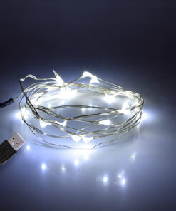 GLOBOSTAR® STRINGLIGHT 79730 Γιρλάντα 2m 20 LED 1.2W 96lm 360° DC 5V με USB 2.0 IP20 Ψυχρό Λευκό 6000Κ Dimmable - Ασημί - Μ200 x Π0.6 x Υ0.6cm - 1 Χρόνο Εγγύηση