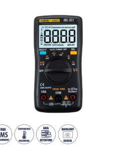GloboStar® 79975 Ψηφιακό Φορητό Πολύμετρο Data Retantion True RMS Intelligent Automation Μπαταρίας 2 x AAA (Δεν Περιλαμβάνονται) Μετρητής Τάσης AC/DC - Θερμοκρασία - Αμπερόμετρο - Voltmeter - Καπασιτόμετρο - Ohm - Μαύρο